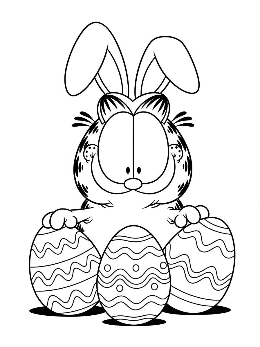 Desenho de Garfield como Coelho da Páscoa para Colorir