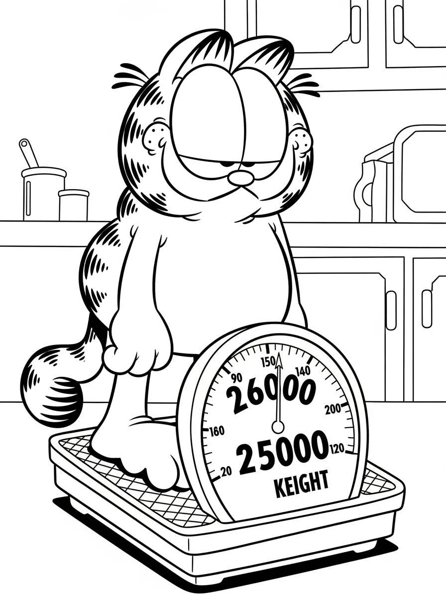 Desenho de Garfield na Balança para Colorir