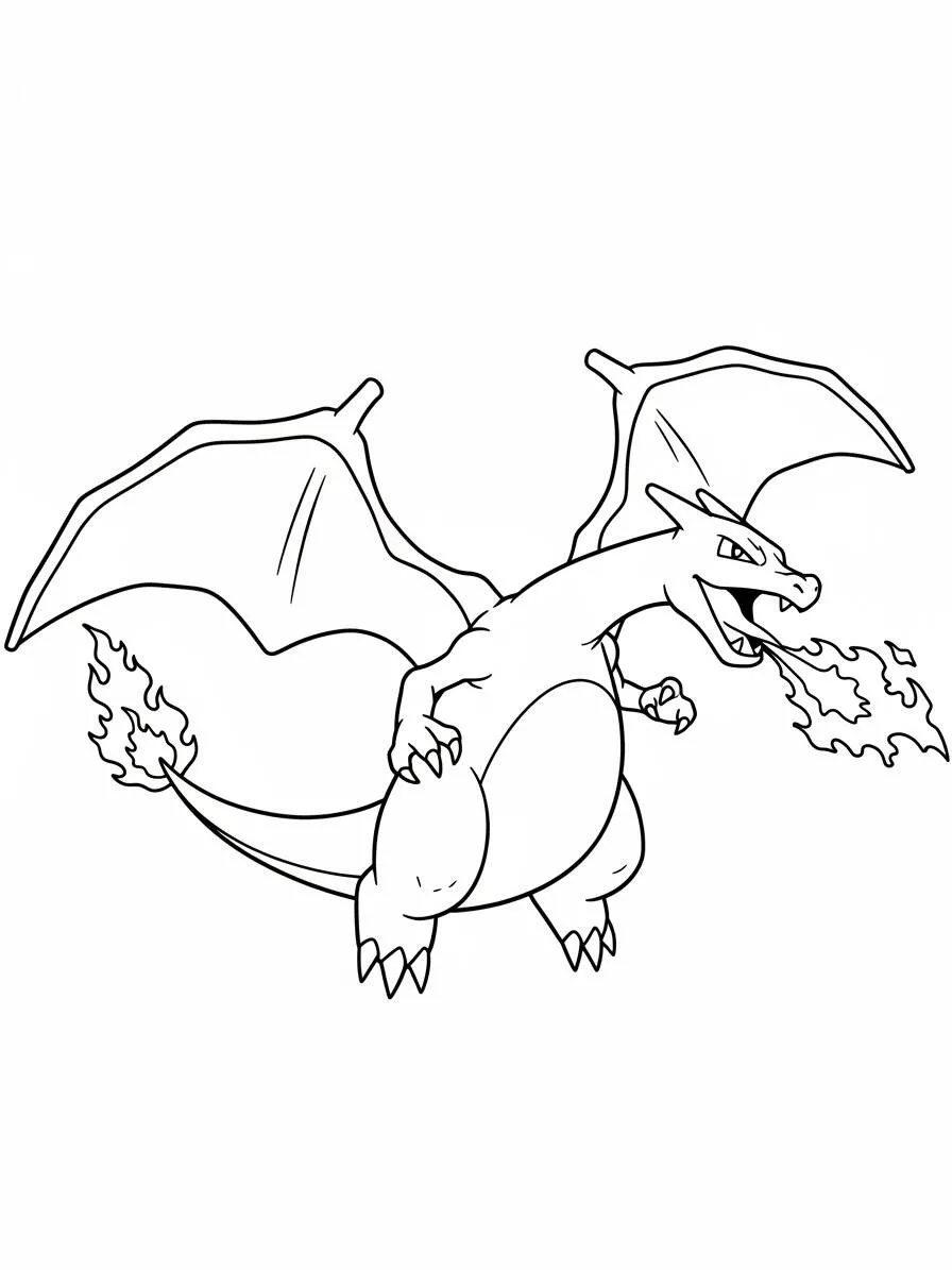 Desenho de Charizard Lançando Chamas para Colorir
