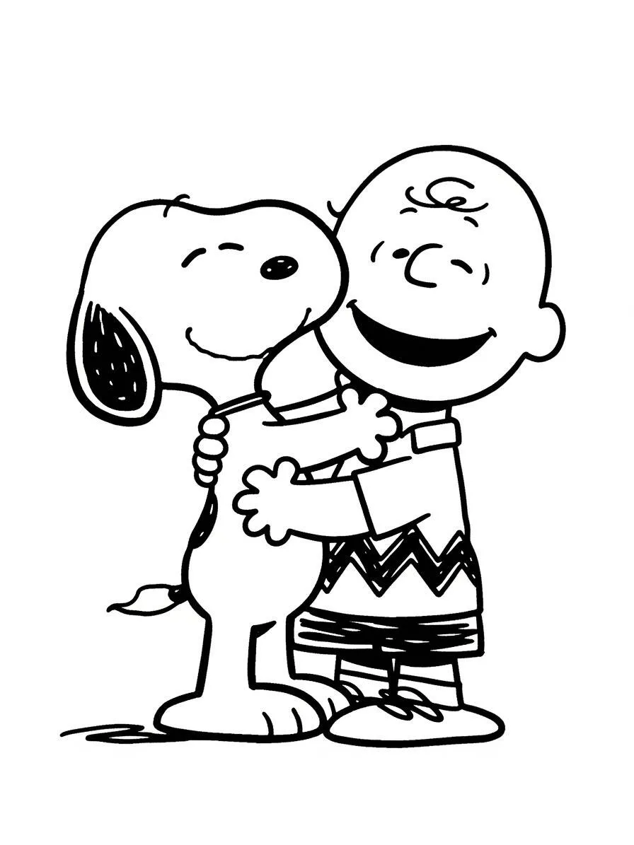 Desenho de Snoopy Abraçado ao Charlie Brown para Colorir