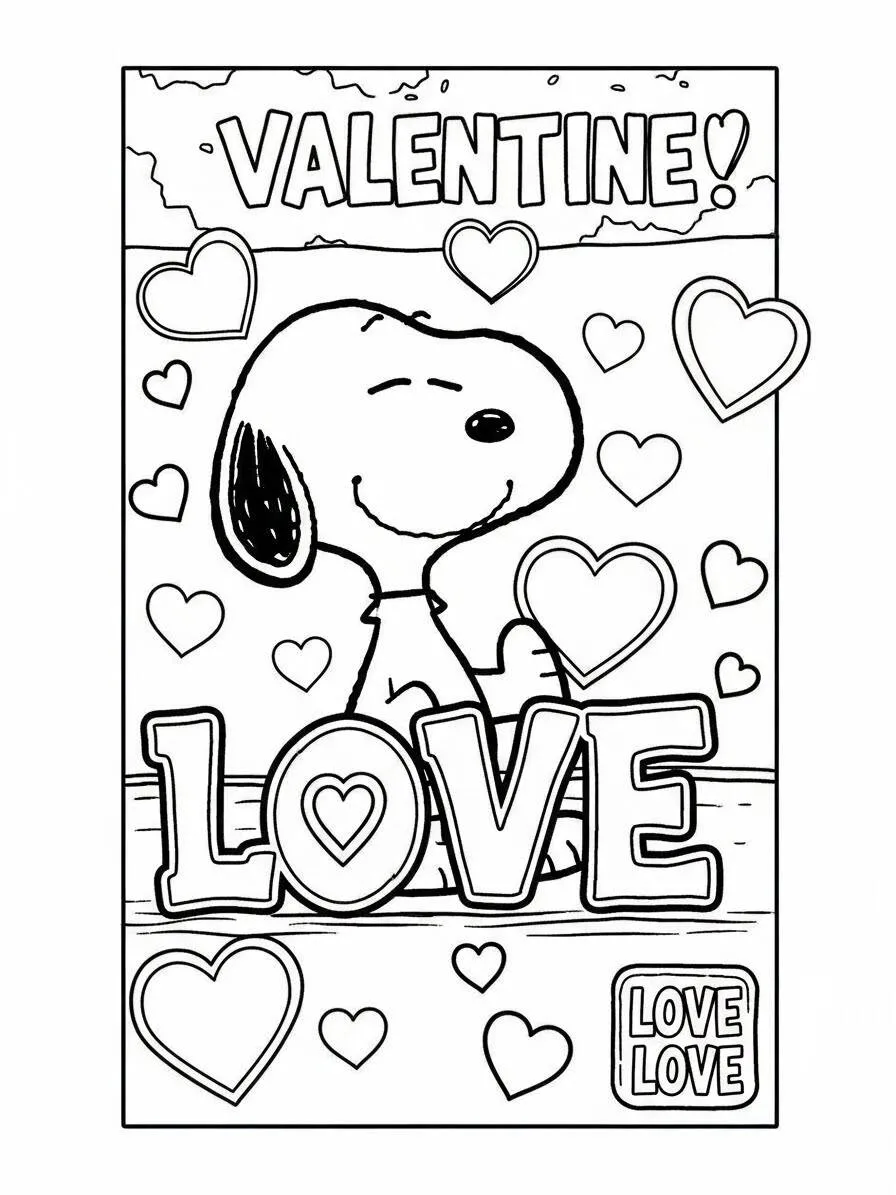 Desenho de Snoopy para Colorir no Dia dos Namorados