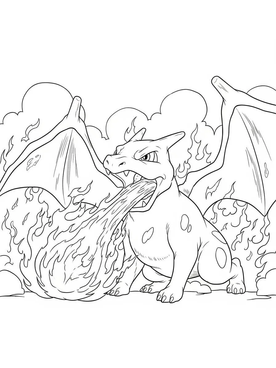 Desenho de Charizard Lançando Chamas para Colorir