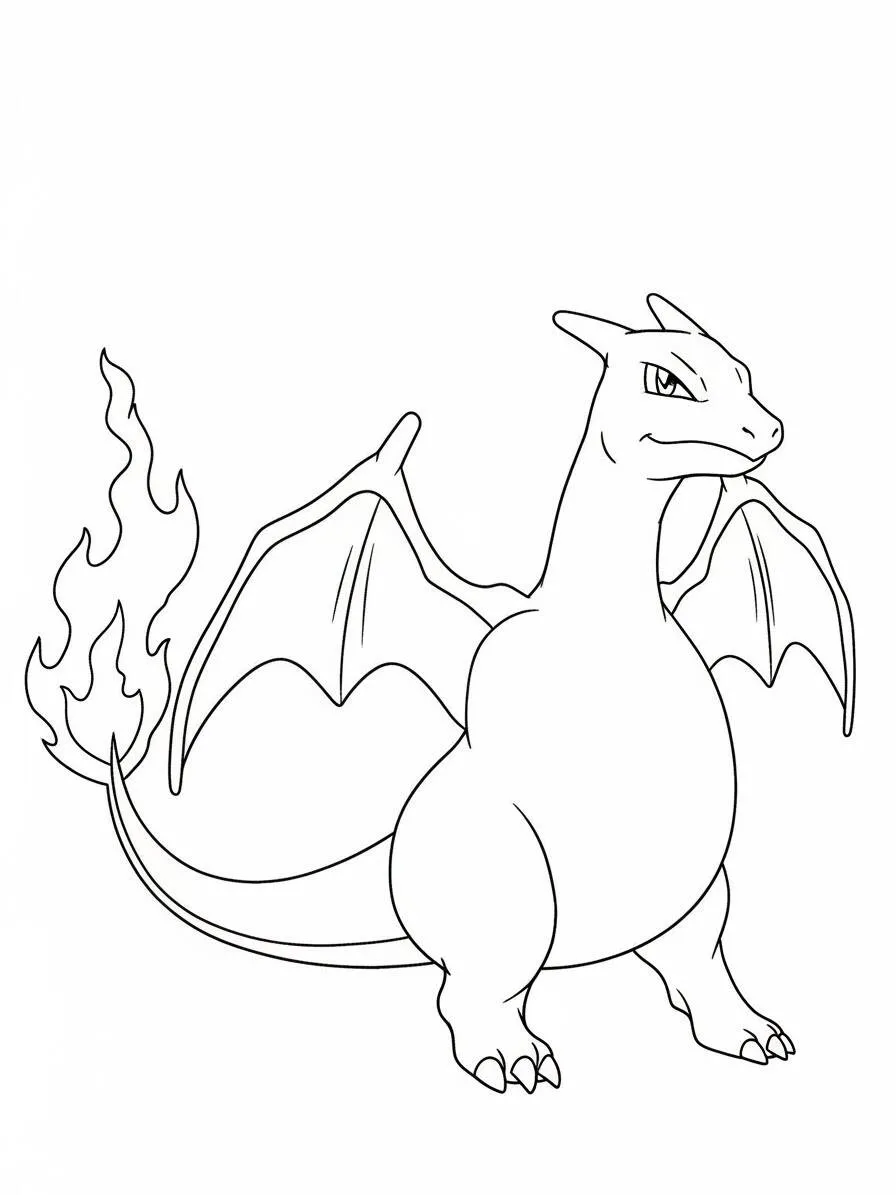 Desenho de Charizard com Cauda Flamejante para Colorir