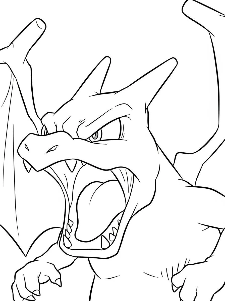 Desenho de Charizard Rugindo com Fúria para Colorir