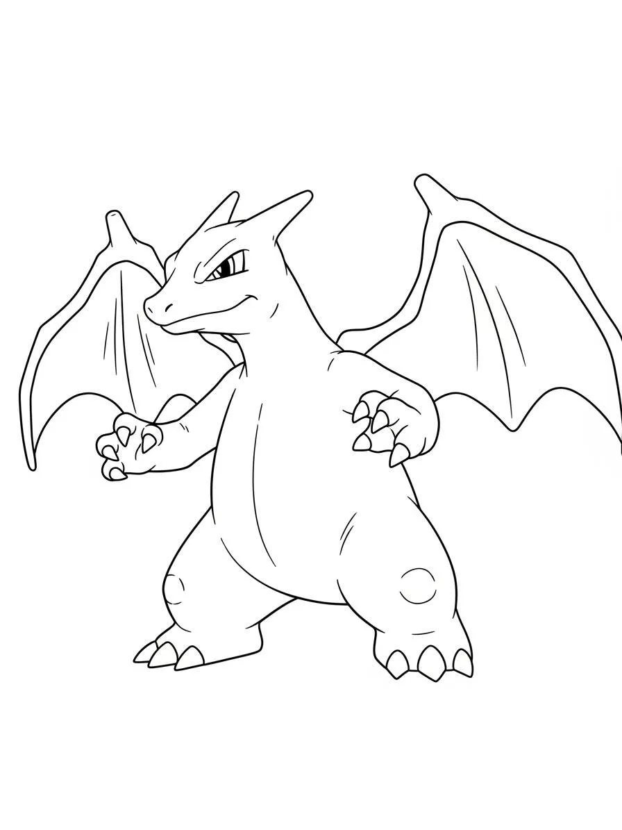 Desenho de Charizard em Posição de Ataque para Colorir