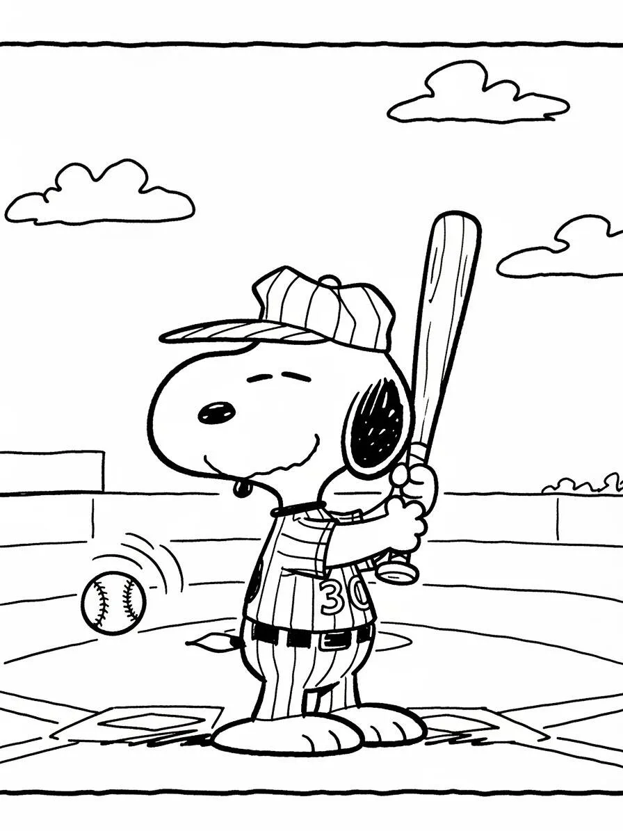 Desenho de Snoopy Jogador de Beisebol para Colorir