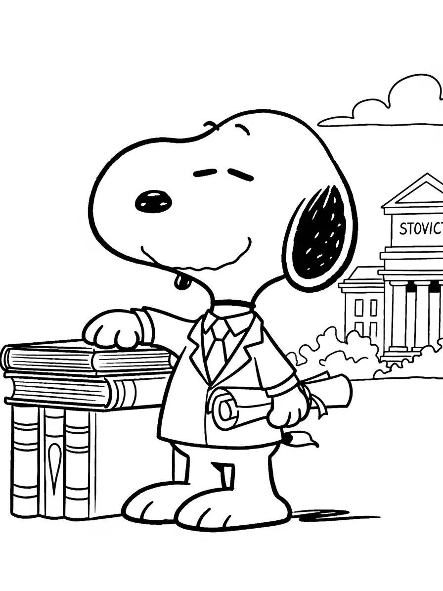 Desenho de Snoopy Formando com Diploma para Colorir
