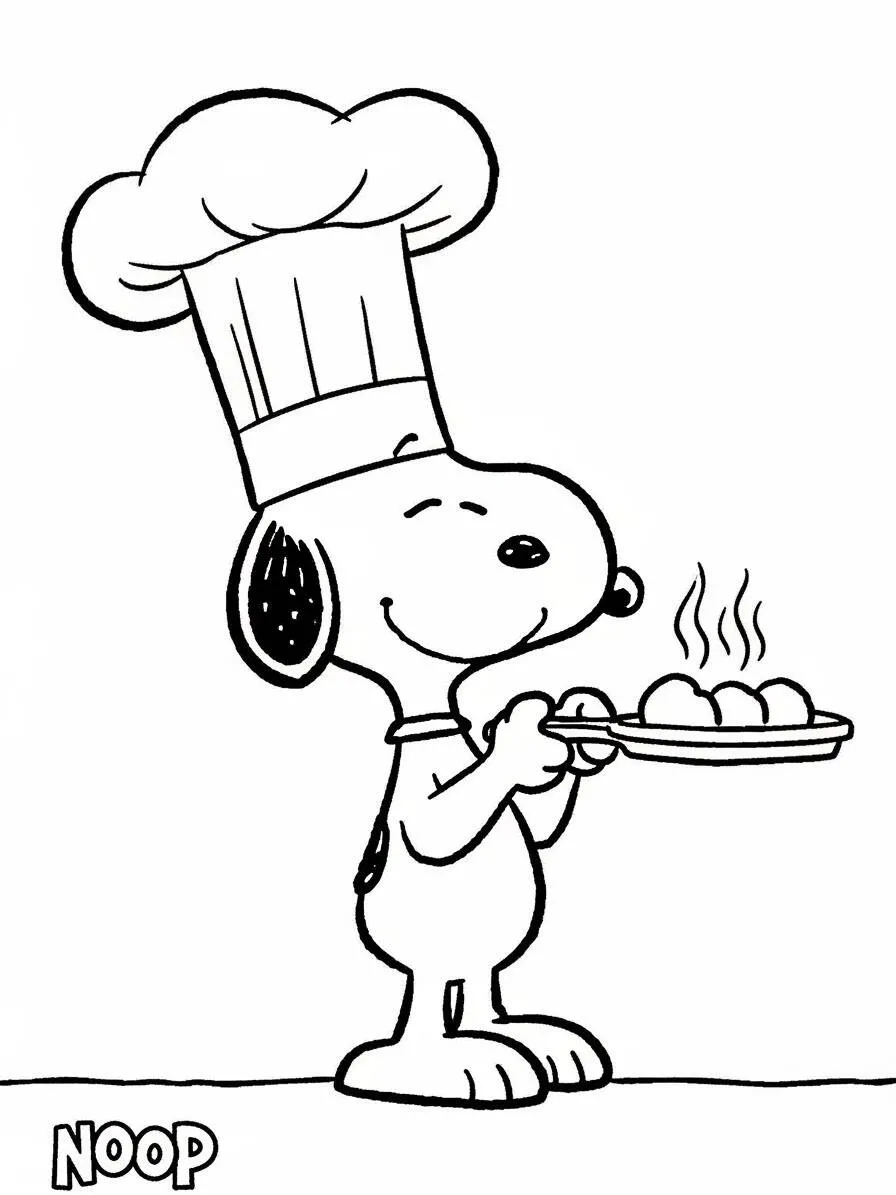 Desenho de Snoopy Chef Cozinhando para Colorir