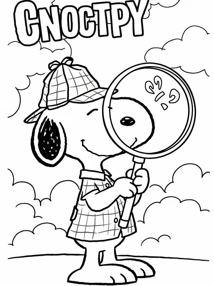 Desenho de Snoopy Investigador com Lupa para Colorir