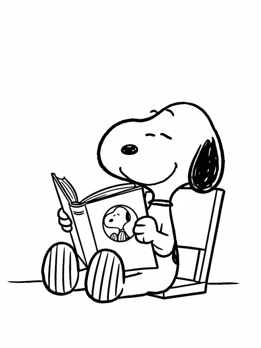 Desenho de Snoopy Lendo um Livro para Colorir