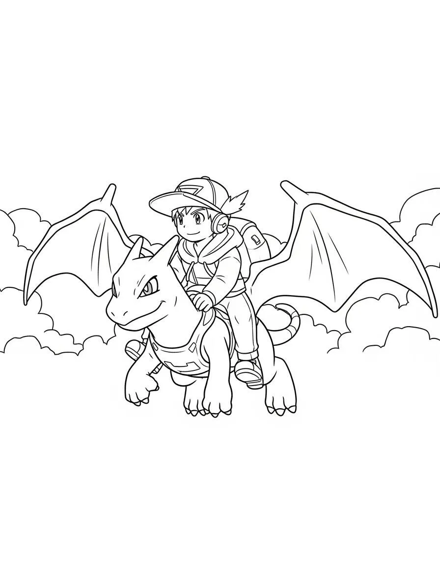Coloriage Dracaufeu volant avec des cendres