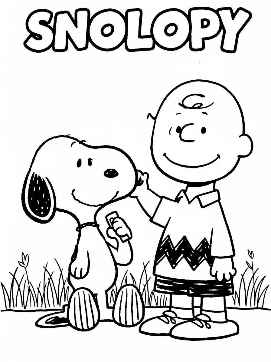 Desenho de Snoopy com Charlie Brown para Colorir
