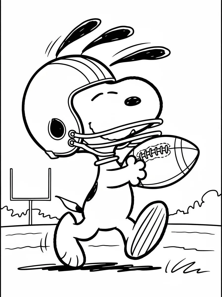 Desenho de Snoopy Jogando Futebol Americano para Colorir