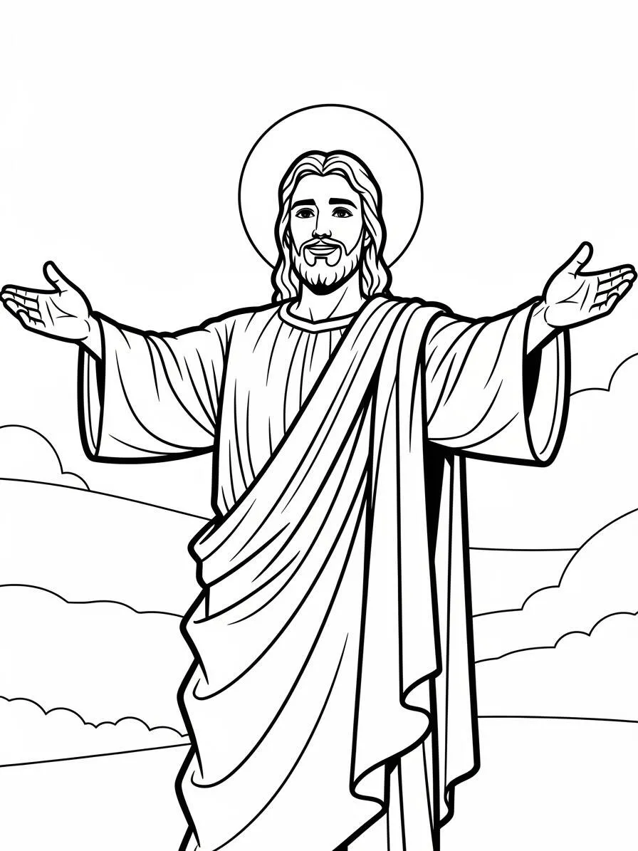 Desenho de Jesus com os braços abertos para colorir