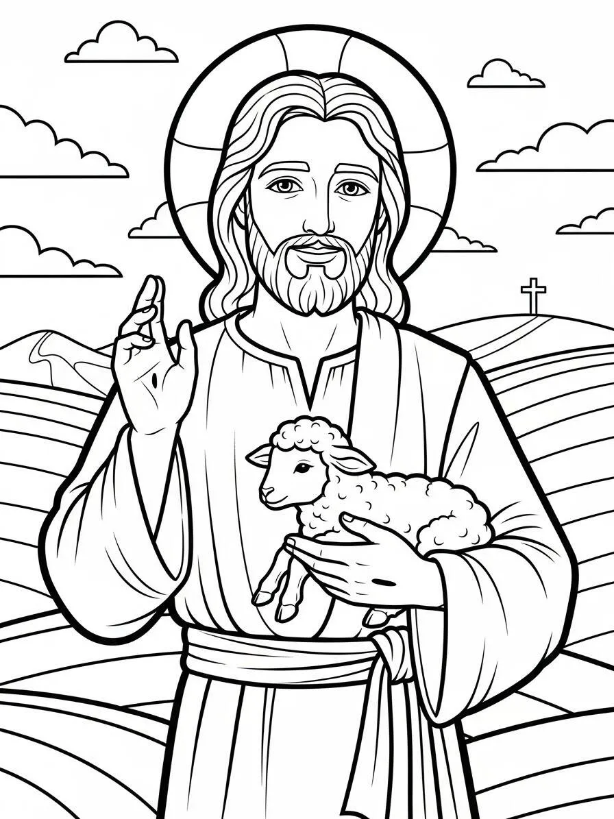 Desenho de Jesus com o cordeiro para colorir