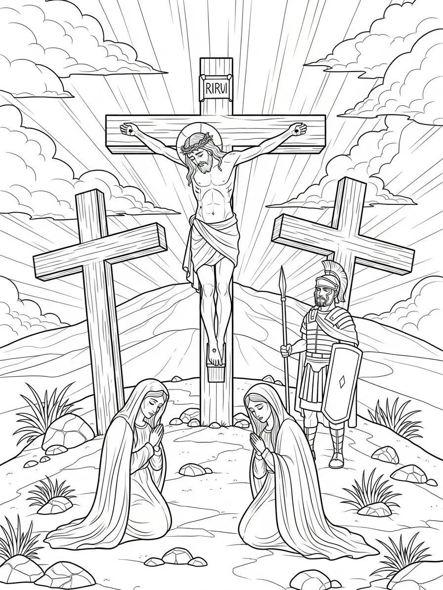 Desenho de Jesus na Cruz para Colorir