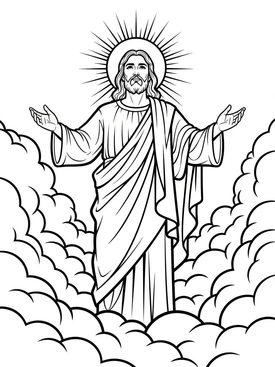 Desenho de Jesus em meio às nuvens para colorir
