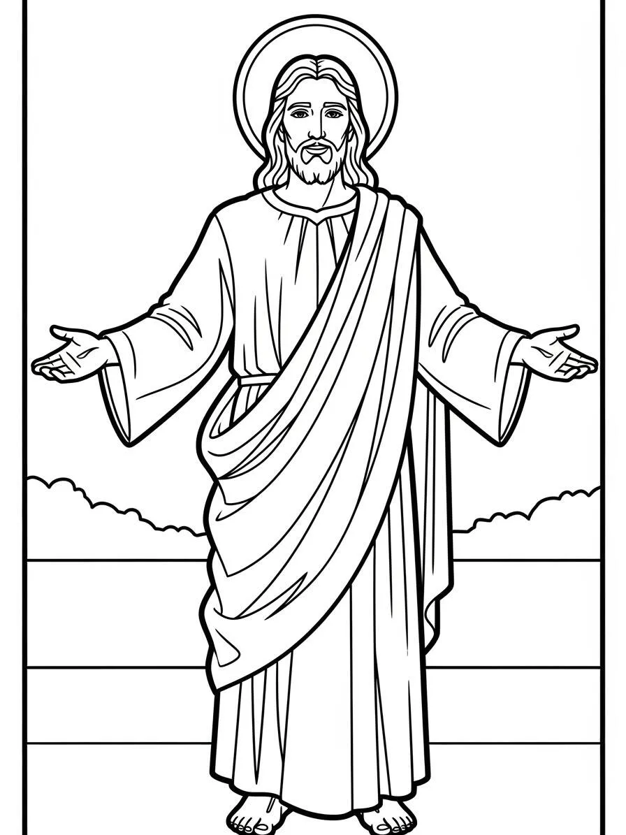 Desenho de Jesus com os braços abertos para colorir