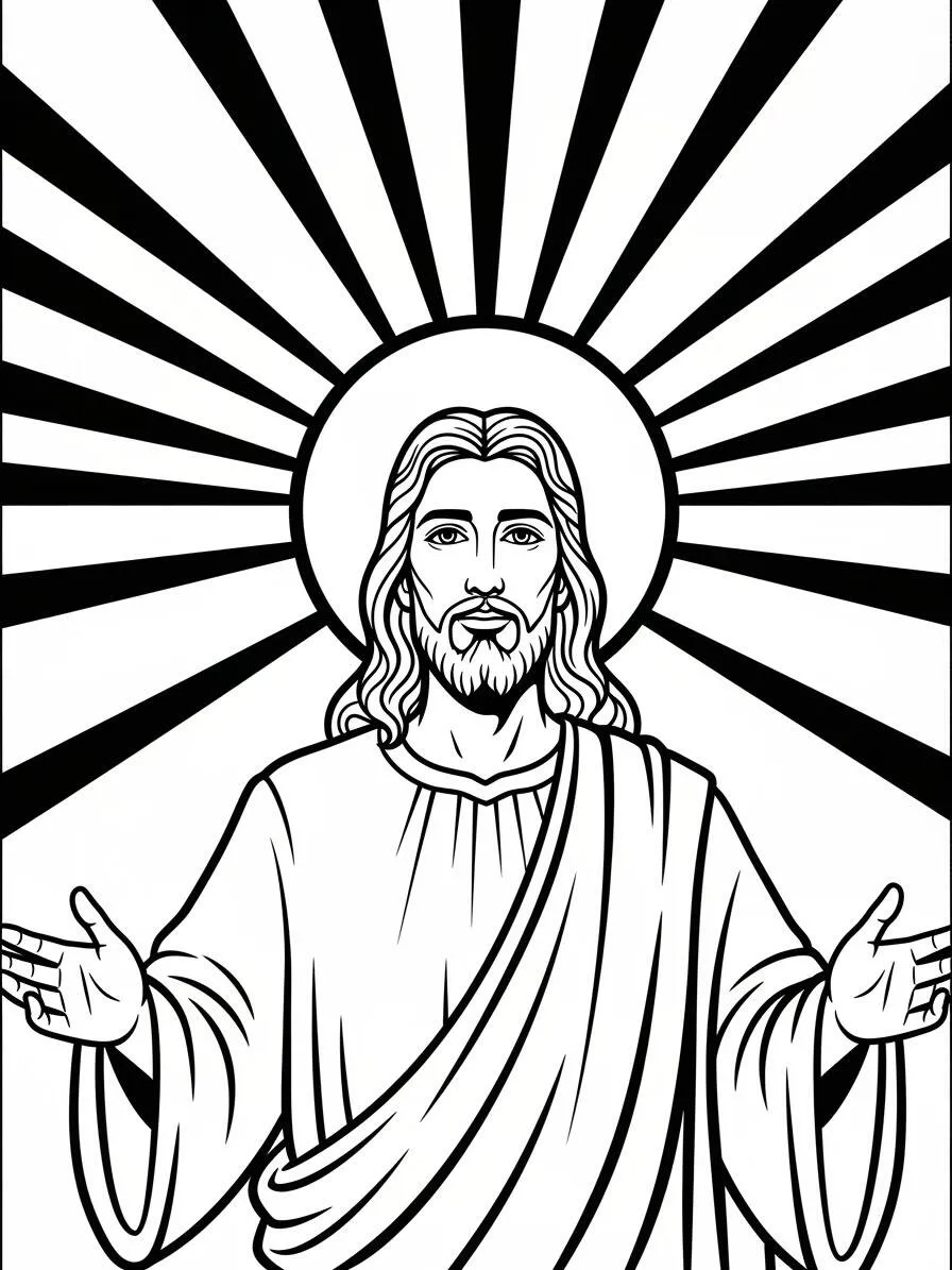 Desenho de Jesus com raios de luz para colorir