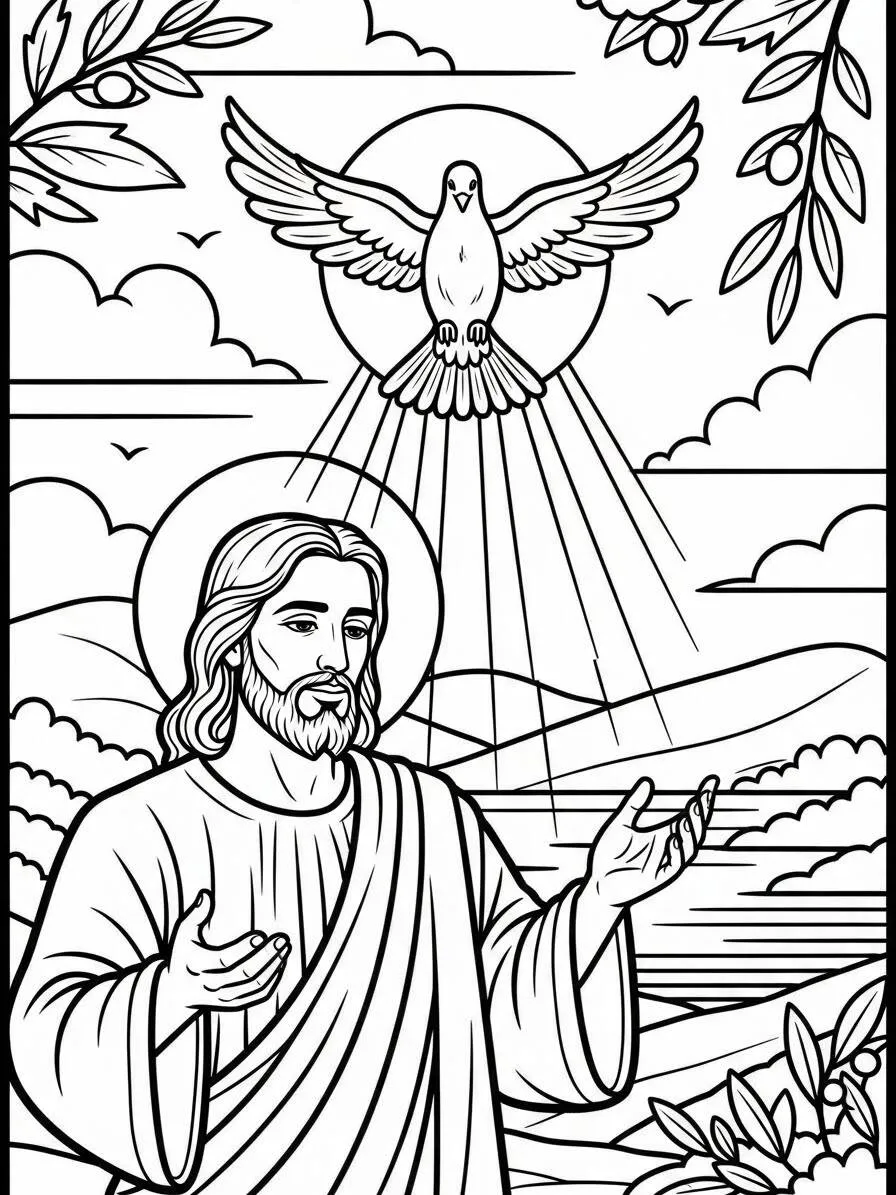 Desenho de Jesus com o Espírito Santo para Colorir