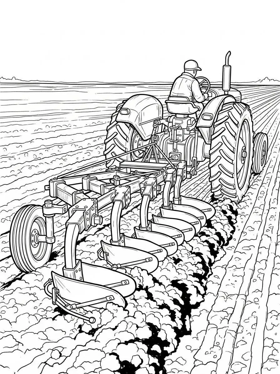 Tractor arando la tierra Dibujo para colorear