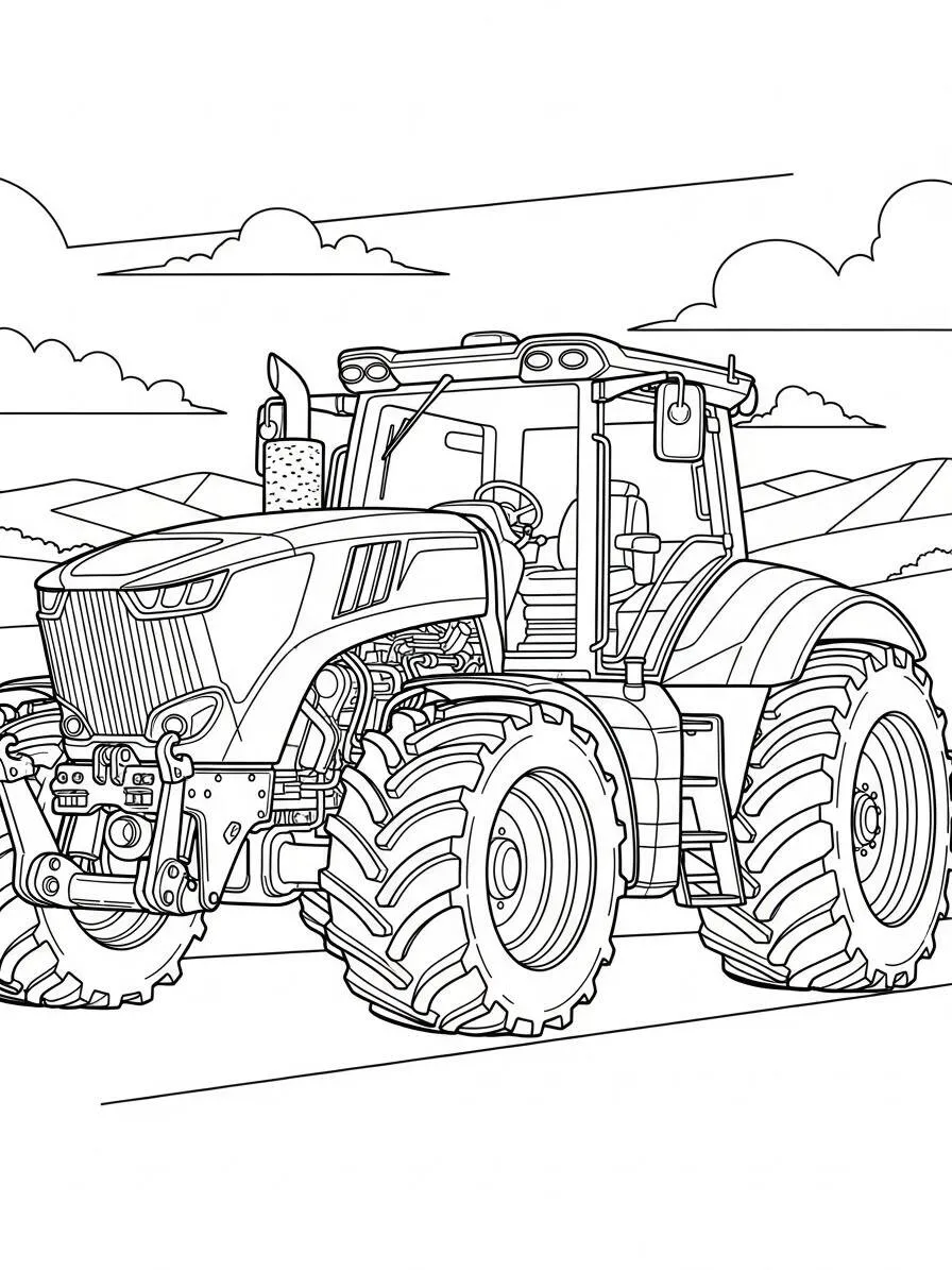 Dibujo para colorear de tractores en la granja