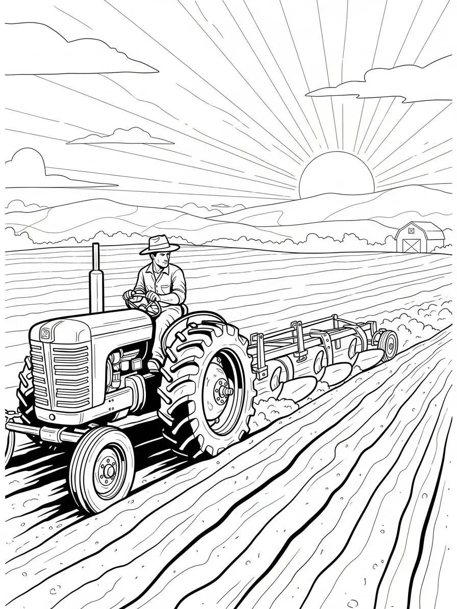 Tractor en la granja Dibujo para colorear