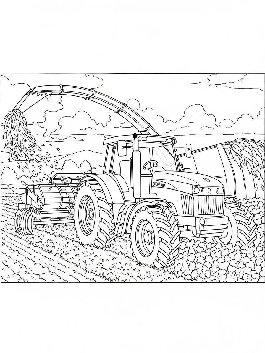 Tractor en la cosecha Página para colorear