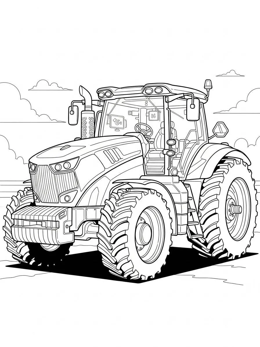 Página para colorear de tractores en la granja