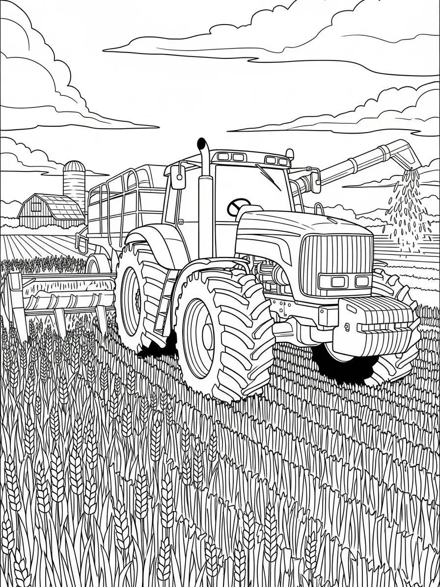 Tractor en la granja Página para colorear