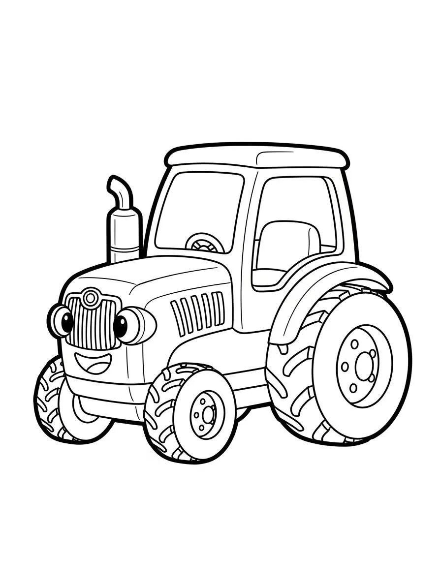 Desenho de Trator Kawaii para Colorir