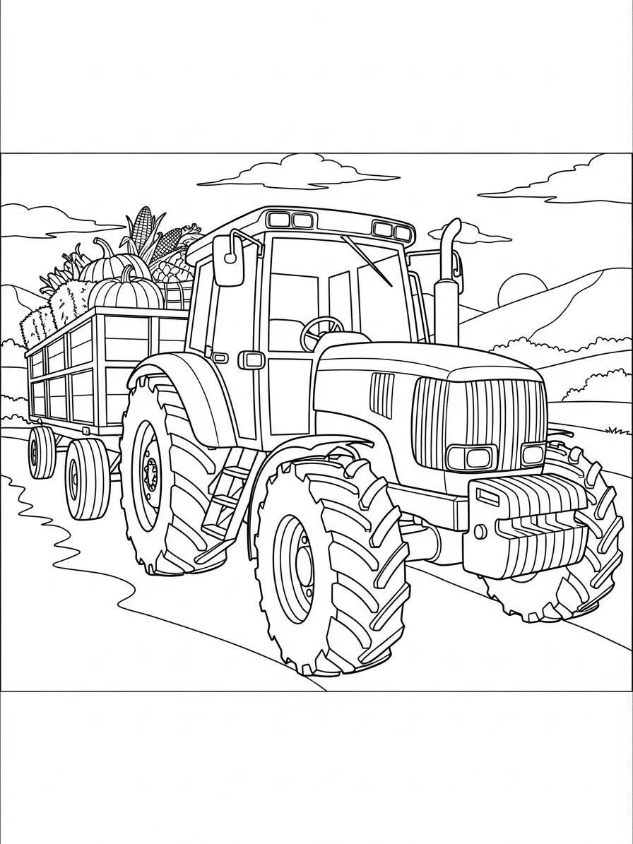 Dibujo de Tractor con carga de fruta para colorear