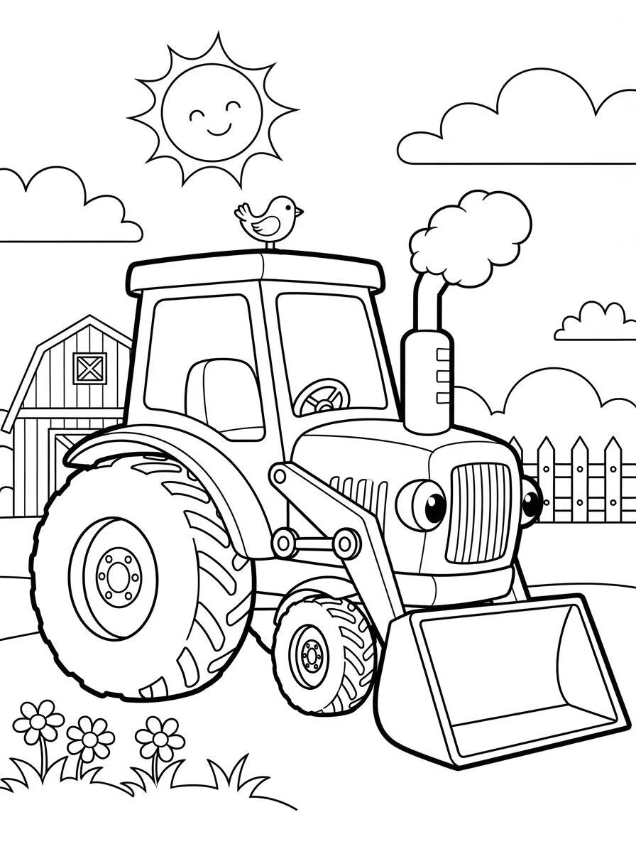 Desenho de Trator na Fazenda para Colorir