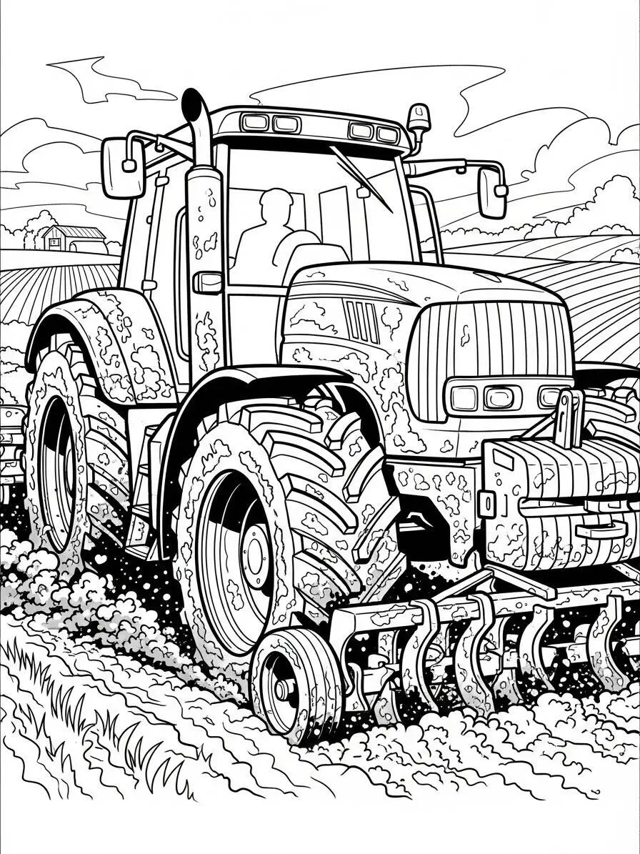 Desenho de Trator na Lavoura para Colorir