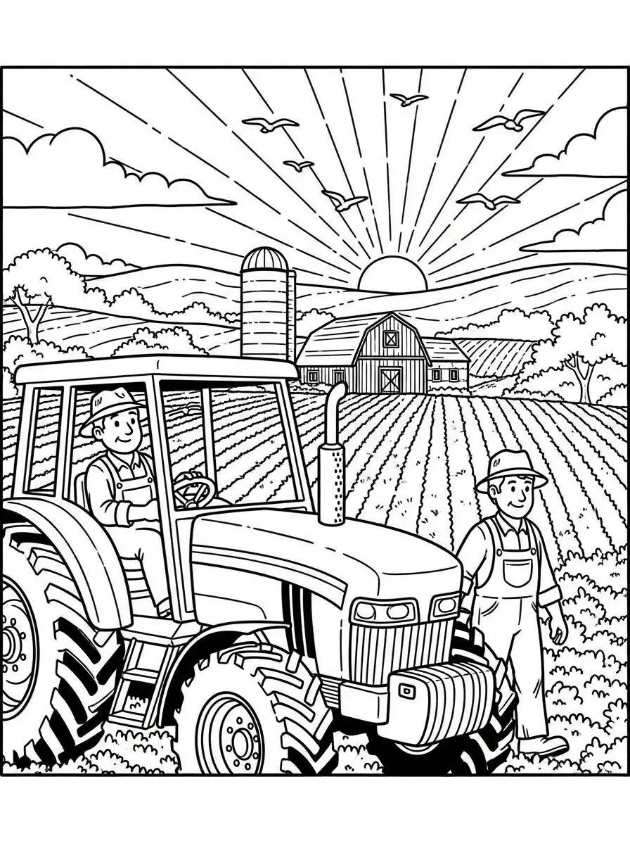 Desenho de Trator na Fazenda para Colorir