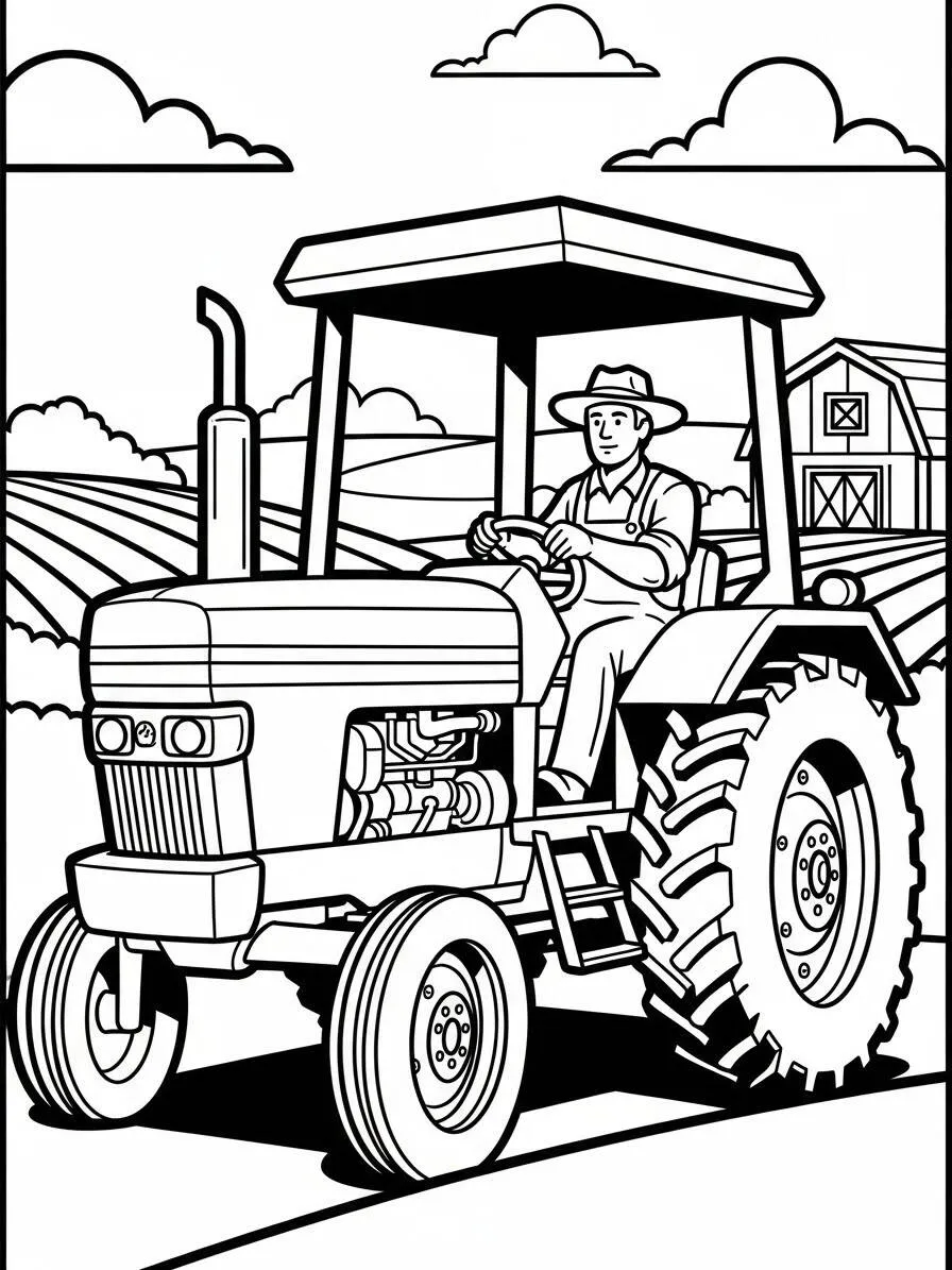 Tractor en la granja Página para colorear