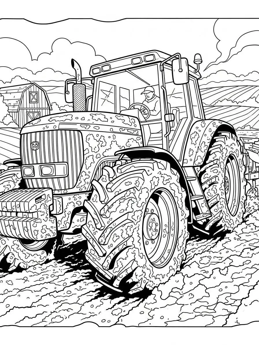 Desenho de Trator na Fazenda para Colorir