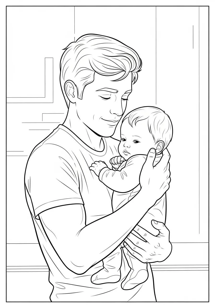 Desenho de Bebê com o Pai para Colorir