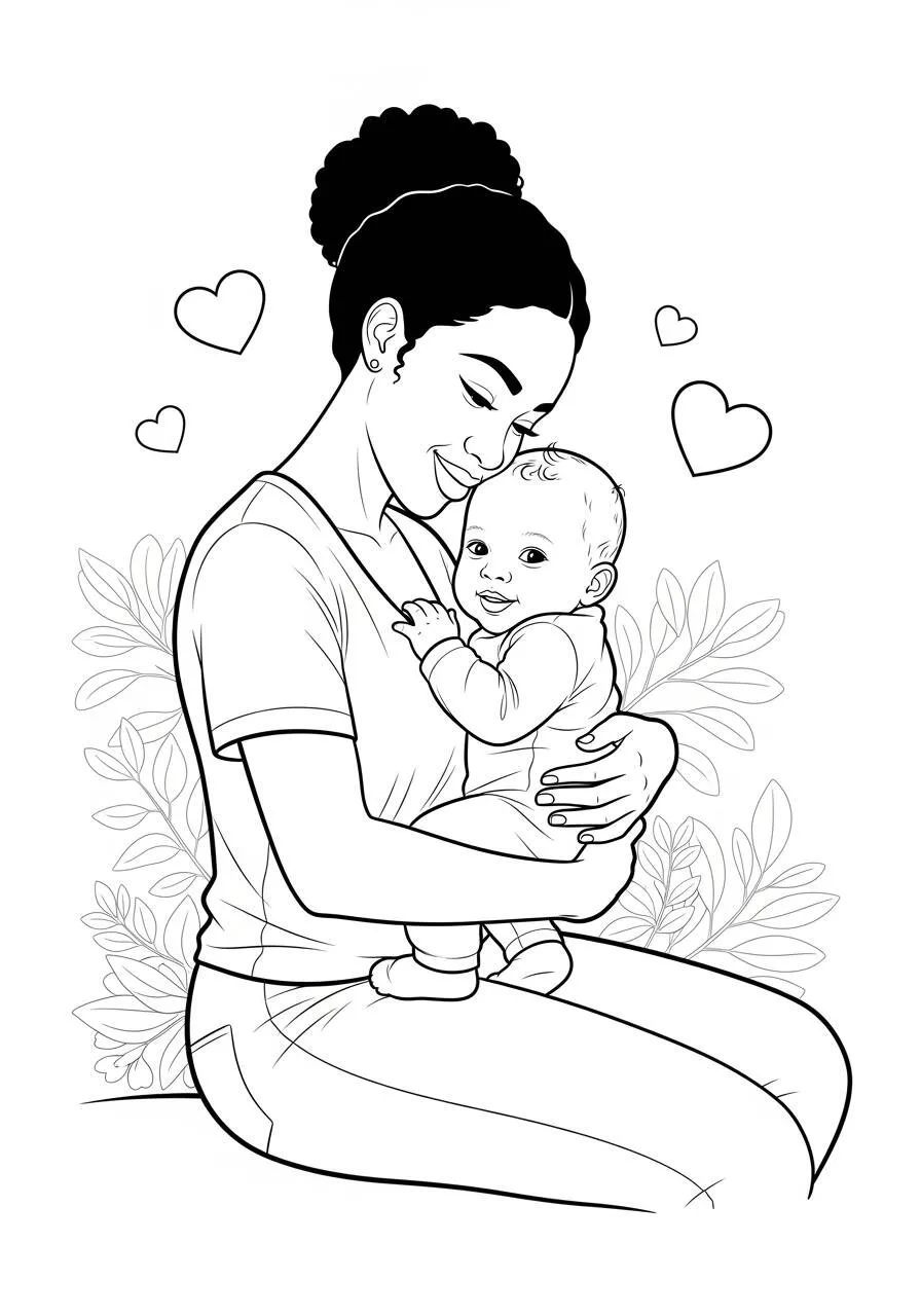 Desenho de Mãe e Bebê para Colorir