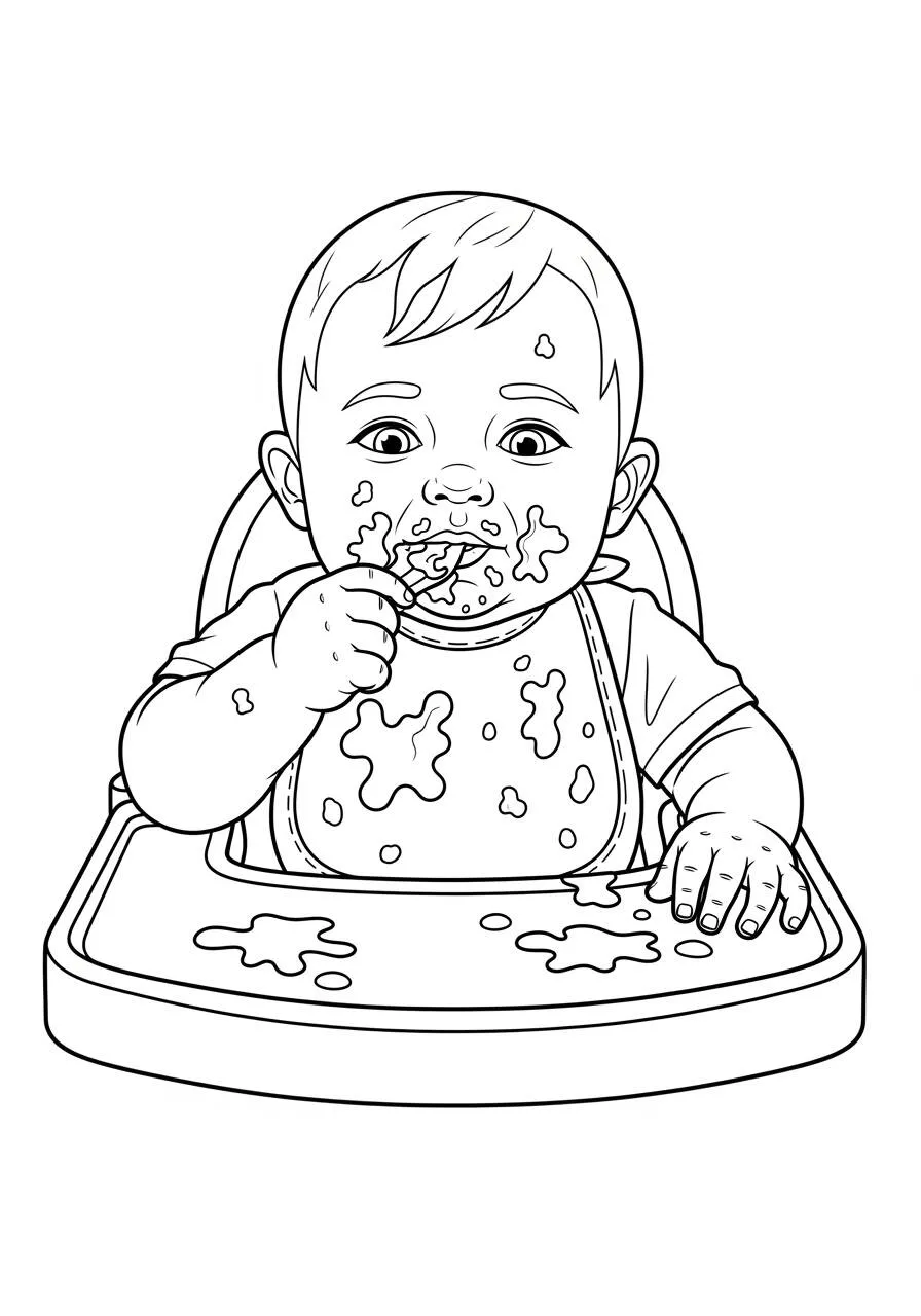 Desenho de Bebê comendo para Colorir