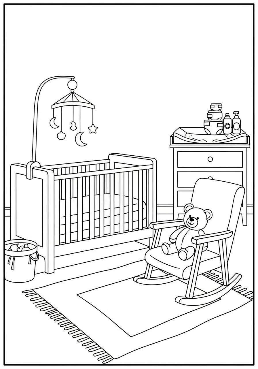 Desenho de Quarto de Bebê para Colorir