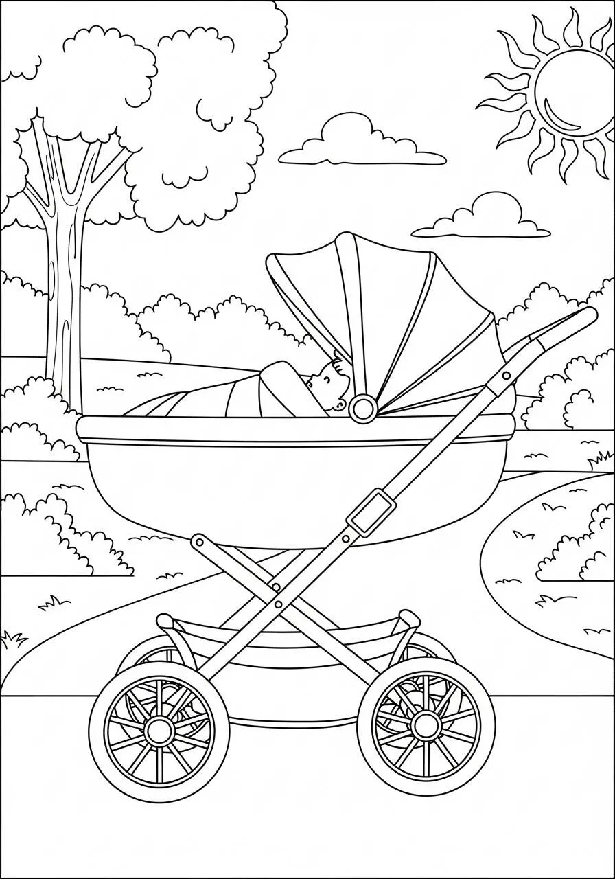 Desenho de Bebê no Carrinho para Colorir