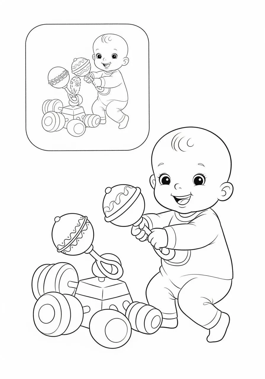Desenho de Bebê Brincando com Brinquedos para Colorir