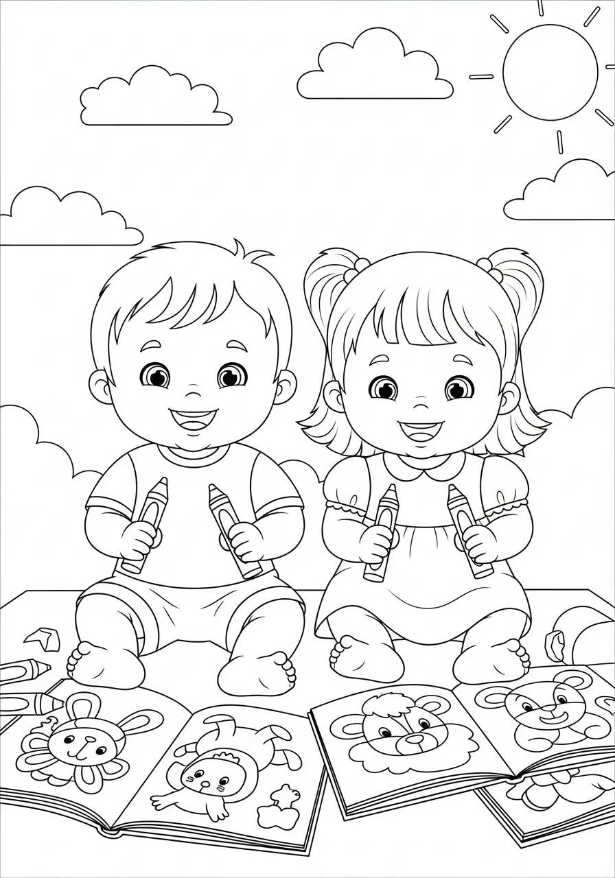 Desenho de Bebês Colorindo para Colorir