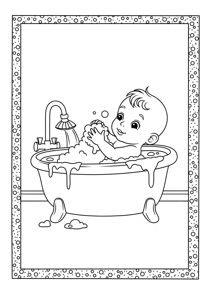 Desenho de Bebê Tomando Banho para Colorir