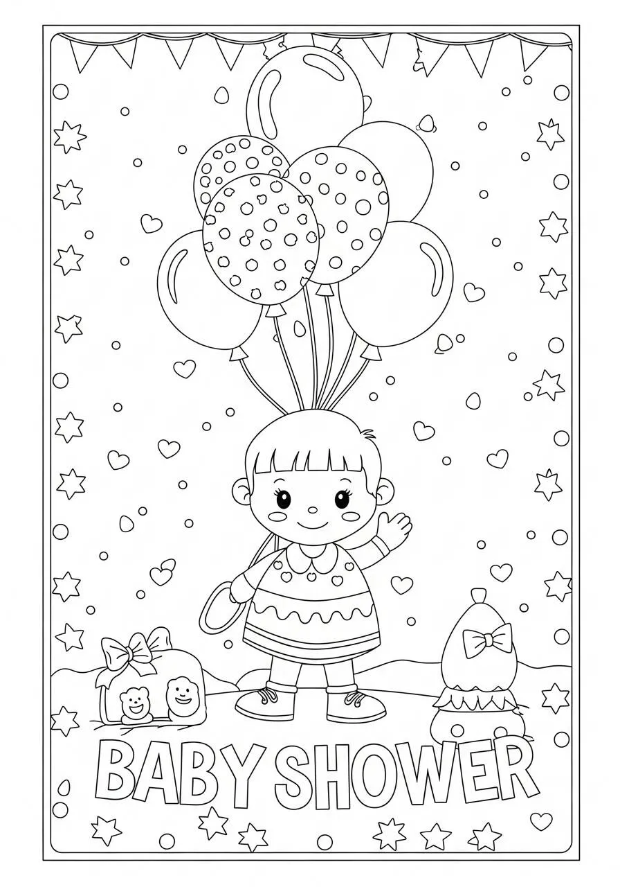 Desenho de Bebê com Balões para Colorir