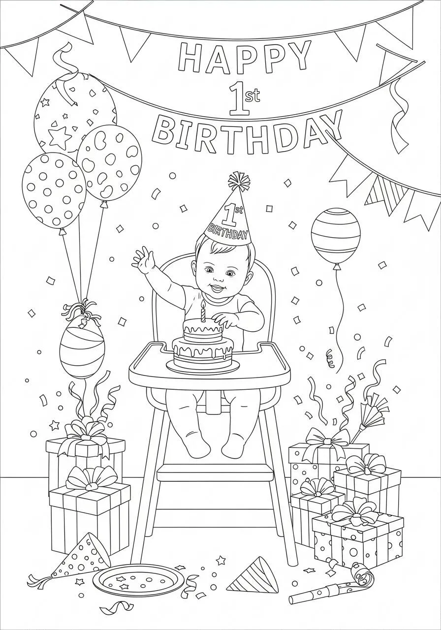 Desenho de Bebê Feliz no Aniversário para Colorir