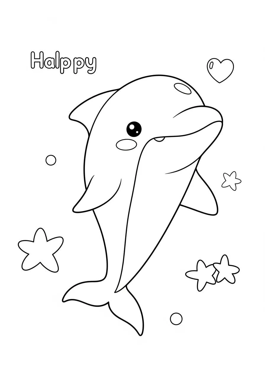 Desenho de Golfinho Fofo com Estrelas para Colorir