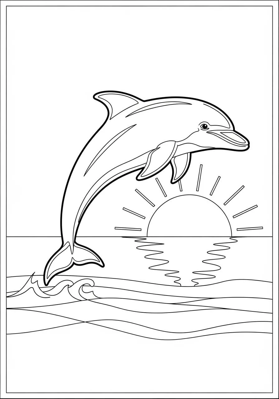 Coloriage Dauphin sautant au coucher du soleil pour Colorier