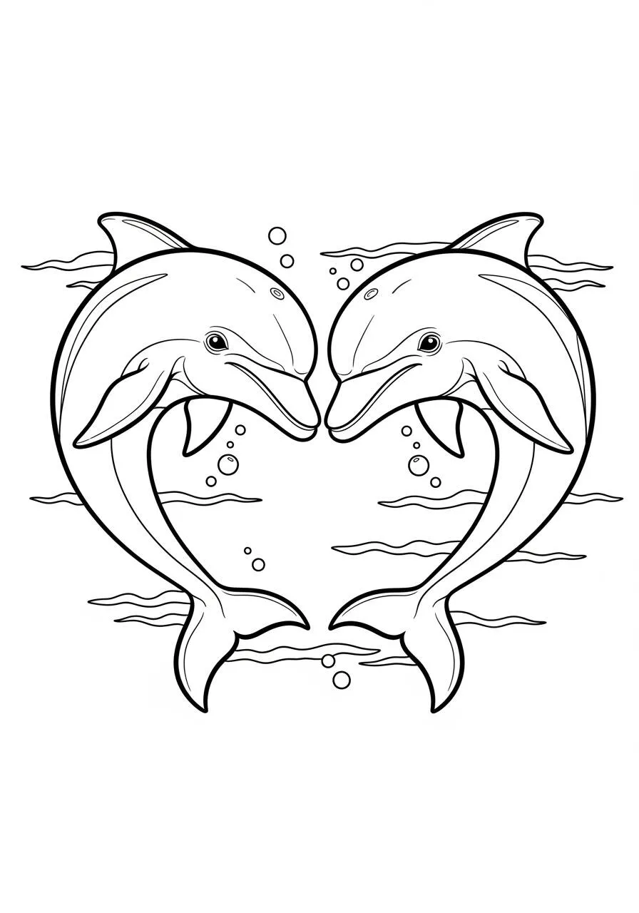Desenho de Golfinhos apaixonados para colorir
